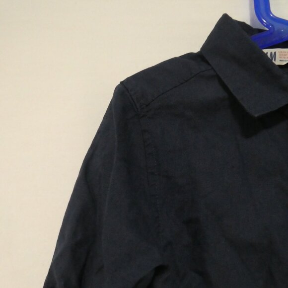 H&M | 5-6 years | Dark Navy Blue Button-Up Linen / Cotton Shirt | Roll Tabs - Picture 3 of 16